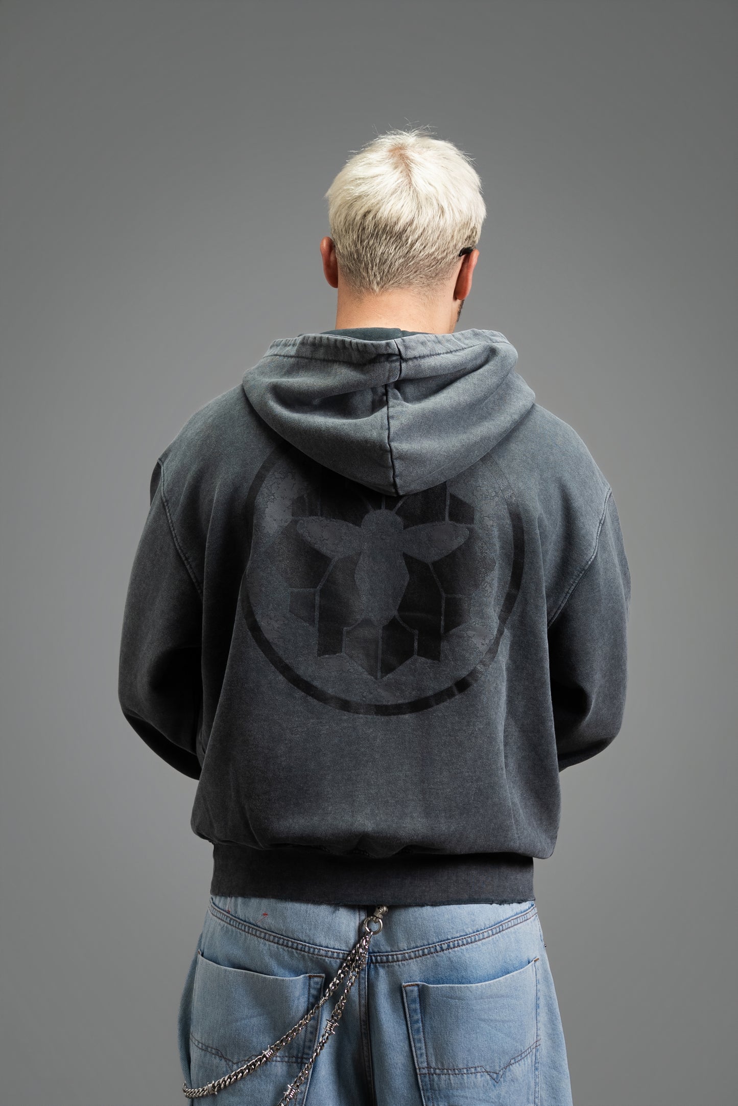 085 - HEAVY DISTRESSED GREY HIVE HOODIE