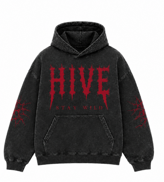 083 - HEAVY DISTRESSED HOODIE RED TRIBAL