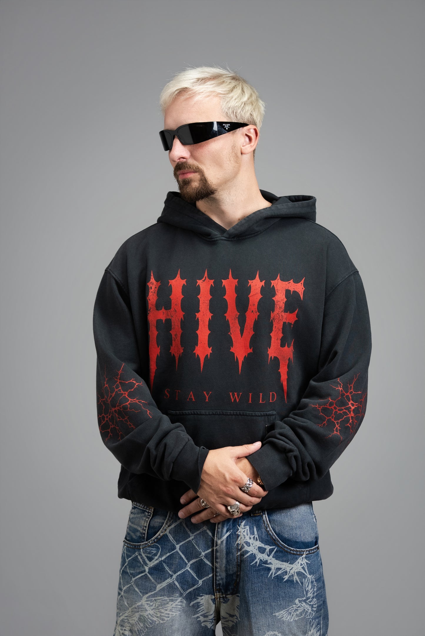 083 - HEAVY DISTRESSED RED TRIBAL HOODIE