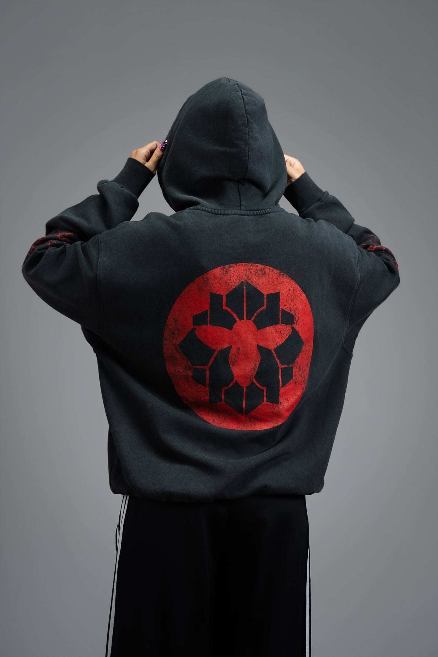 083 - HEAVY DISTRESSED RED TRIBAL HOODIE
